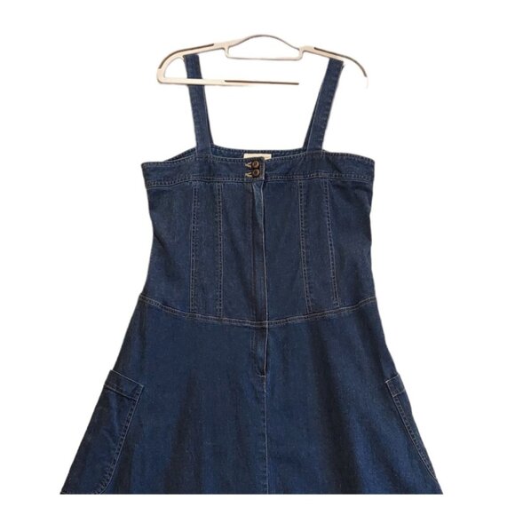 Roamans blue jean Dress size 14p Maxi denim jean fray hem ruffle zip 2 pockets - Picture 2 of 16